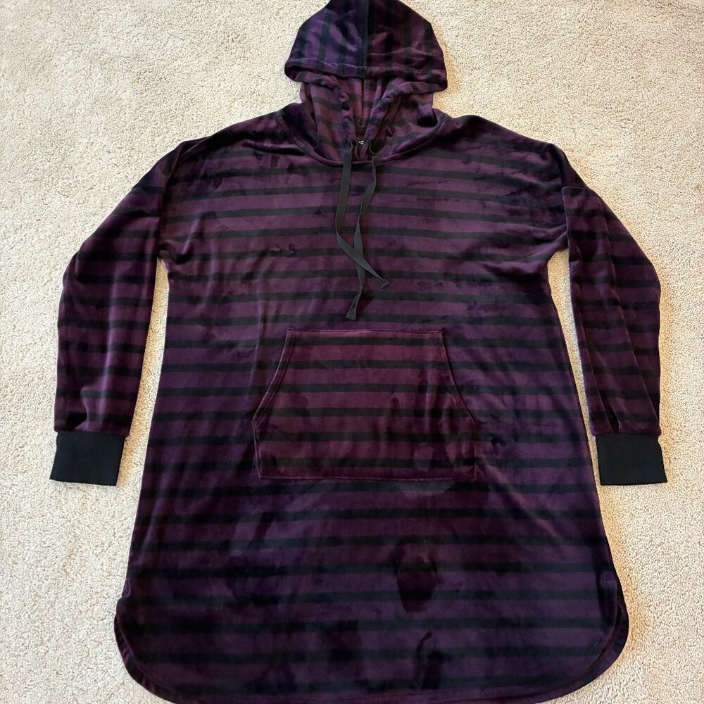 Simply Vera Wang Velour Plum Black Hoodie Sweater Dress Cover-Up